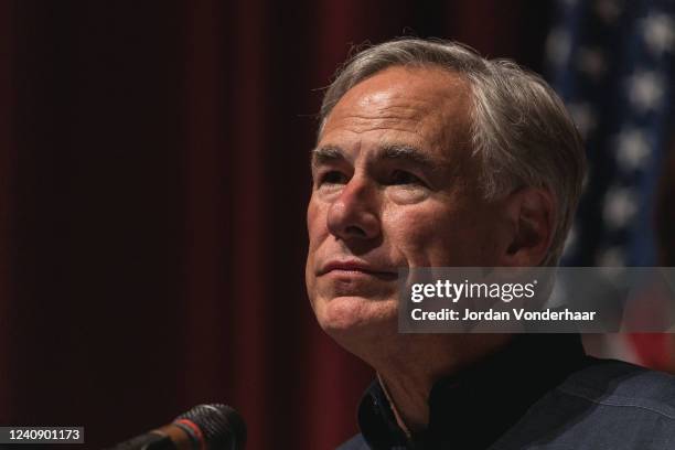 Texas Gov. Greg Abbott speaks during a press conference at Uvalde High School on May 25, 2022 in Uvalde, Texas. On May 24, 21 people were killed,...