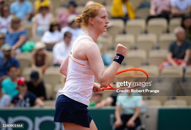 Alison Van Uytvanck of Belgium in action against Coco Gauff of the United States in her second round match on Day 4 at Roland Garros on May 25, 2022...