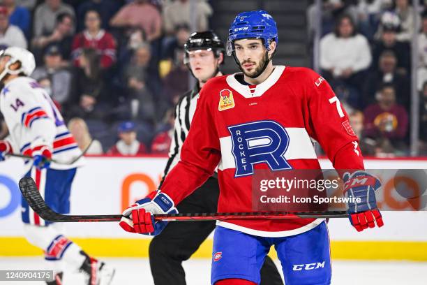 Look on Laval Rocket defenceman Louie Belpedio during the game 2 of round 3 of the Calder Cup Playoffs between the Rochester Americans versus the...