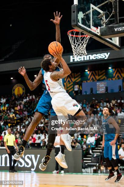 Edgar Sosa of the Zamalek drives to the basket during the game against the Union Sportive Monastirienne on May 25, 2022 at the Kigali Arena. NOTE TO...