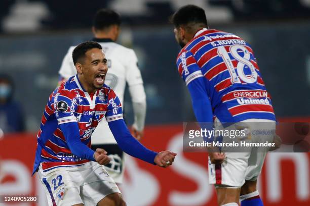 Yago Pikachu of Fortaleza celebrates after scoring the fourth goal of his team during the Copa CONMEBOL Libertadores 2022 match between Colo Colo and...