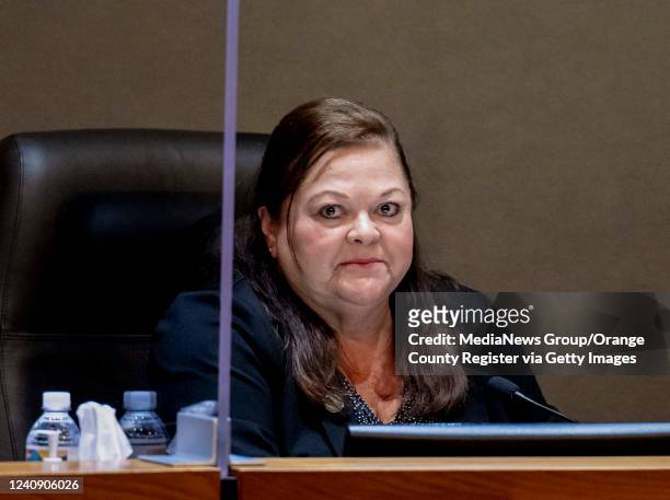 Councilwoman Gloria Sahagun Maae speaks during a Anaheim City Council meeting in Anaheim on Tuesday, May 24, 2022 the day after Mayor Harry Sidhu...