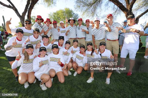 The Stanford Cardinal celebrate their national championship win over the Oregon Ducks with the Stanford Cardinal mens team during the Division I...