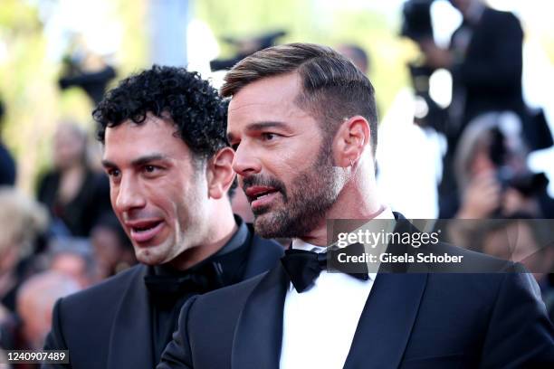 Jwan Yosef and Ricky Martin attend the screening of "Elvis" during the 75th annual Cannes film festival at Palais des Festivals on May 25, 2022 in...