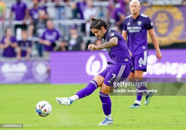 Orlando City forward Alexandre Pato shoots the ball during the US Open Cup soccer match between the Orlando City SC and Inter Miami CF on May 25,...