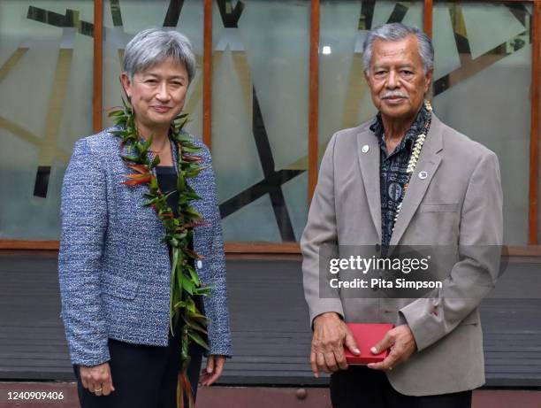 Australian Foreign Minister Penny Wong meets with Henry Puna, the Secretary General of the Pacific Island Forum, on May 26, 2022 in Suva, Fiji. Wong...