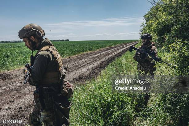 Ukrainian soldiers on the frontline in Donbass, Ukraine, 25 May 2022