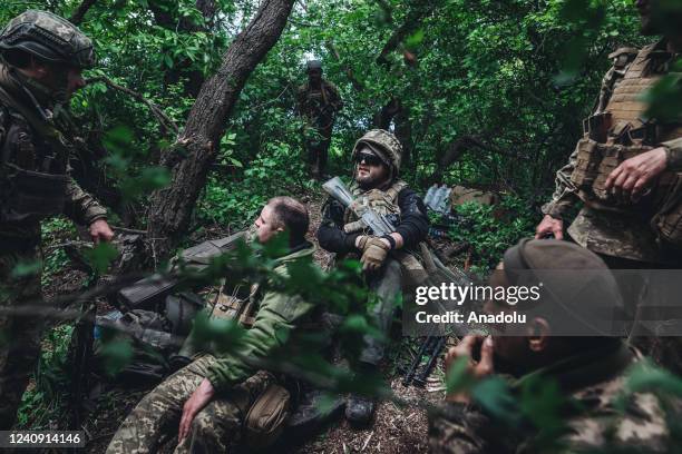 Ukrainian soldiers on the frontline in Donbass, Ukraine, 25 May 2022