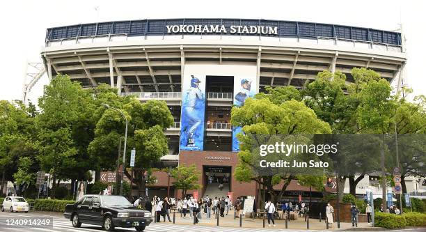 General view of the entrance area of Yokohama Stadium on May 26, 2022 in Yokohama, Kanagawa, Japan.