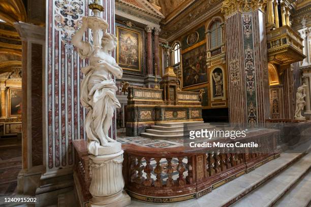 View of the interior of the "Girolamini" church in Naples, just opened, after the restoration, for the visit of the minister for cultural heritage,...