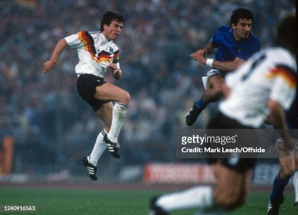 June 1988, Rheinstadion Dusseldorf, UEFA European Football Championship - West Germany v Italy, Lothar Matthaus of Germany shoots.