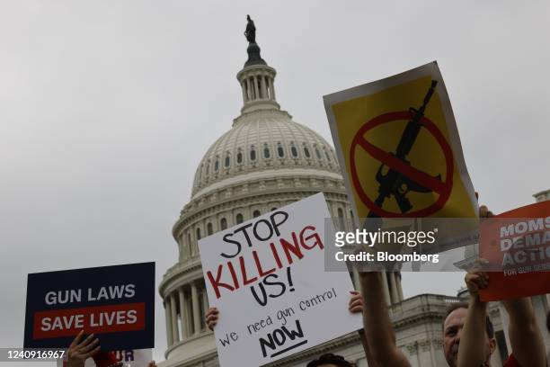 Demonstrators during a rally calling for action on gun safety on Capitol Hill in Washington, D.C., US, on Thursday, May 26, 2022. In the wake of the...