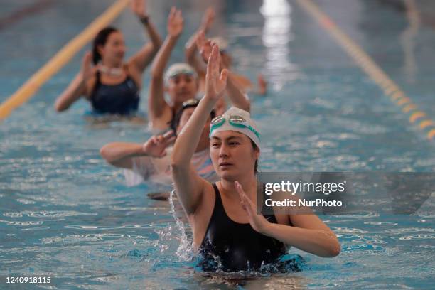 Group of inhabitants of Milpa Alta in Mexico City, during an exhibition of Aqua Zumba or zumba in the pool on the occasion of the 20th anniversary of...