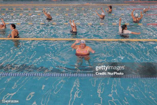 Group of inhabitants of Milpa Alta in Mexico City, during an exhibition of Aqua Zumba or zumba in the pool on the occasion of the 20th anniversary of...