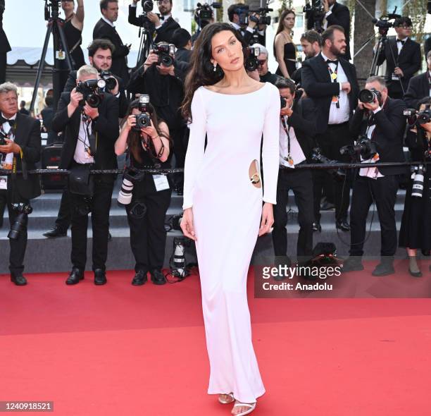 Model Bella Hadid arrives for the screening of the film Broker at the 75th annual Cannes Film Festival in Cannes, France on May 26, 2022.