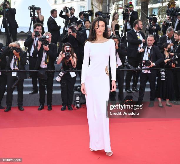 Model Bella Hadid arrives for the screening of the film Broker at the 75th annual Cannes Film Festival in Cannes, France on May 26, 2022.