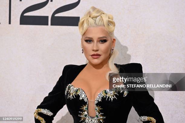 Singer Christina Aguilera arrives on May 26, 2022 to attend the annual amfAR Cinema Against AIDS Cannes Gala at the Hotel du Cap-Eden-Roc in Cap...