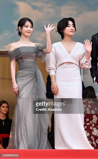 South Korean actress Lee Ji-Eun and South Korean actress Lee Joo-Young, arrive for the screening of the film Broker at the 75th annual Cannes Film...