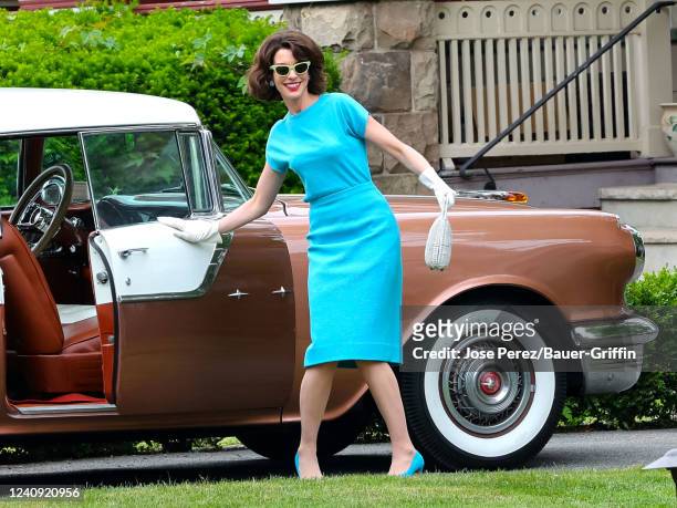 Anne Hathaway is seen on the set of 'Mother's Instinct' on May 26, 2022 in Union County, New Jersey.
