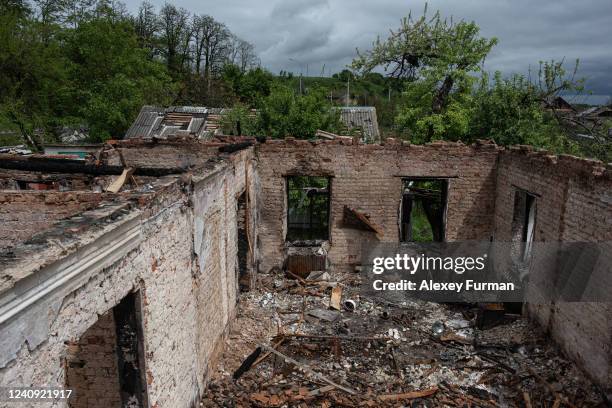 Burnt house on May 26, 2022 in Novoselivka, Ukraine. Chernihiv, northeast of Kyiv, was an early target of Russia's offensive after its February 24...