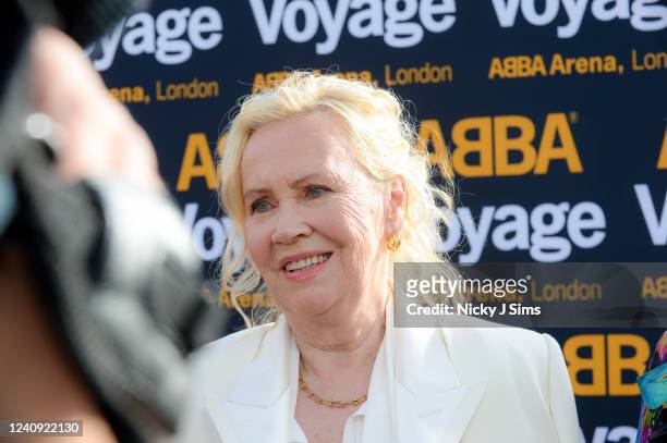 Agnetha Fältskog attends the first performance of ABBA's "Voyage" at ABBA Arena on May 26, 2022 in London, England.