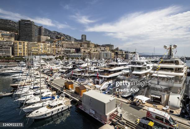 Luxurious yachts in port in the run-up to the Formula 1 Grand Prix. The seventh racing weekend of this season in Formula 1 starts in the narrow...