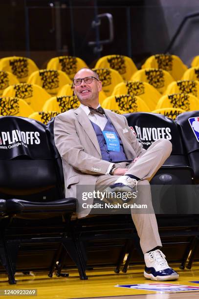 Analyst, Ernie Johnson looks on before the game between the Dallas Mavericks and the Golden State Warriors during Game 5 of the 2022 NBA Playoffs...