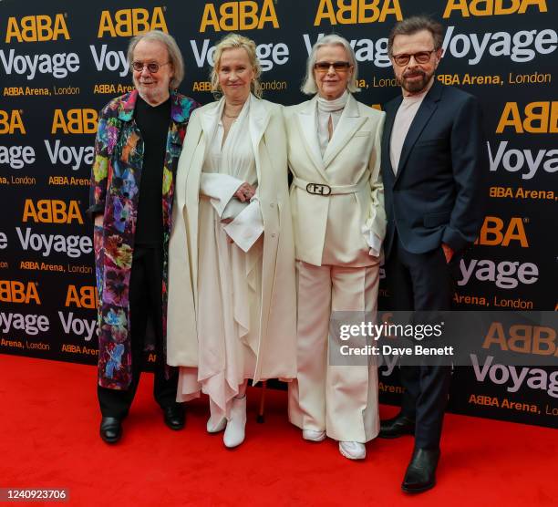 Benny Andersson, Agnetha Faltskog, Anni-Frid Lyngstad and Björn Ulvaeus attend the World Premiere of "ABBA Voyage" at the ABBA Arena on May 26, 2022...