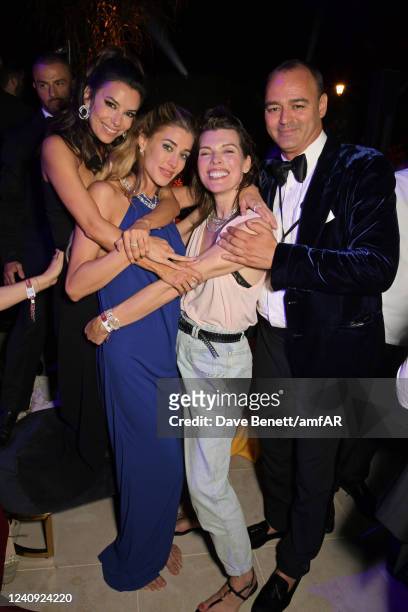 Eva Longoria, Jessica Michel, Milla Jovovich and amfAR Global Fundraising Chairman Milutin Gatsby attend the amfAR Gala Cannes 2022 after party at...