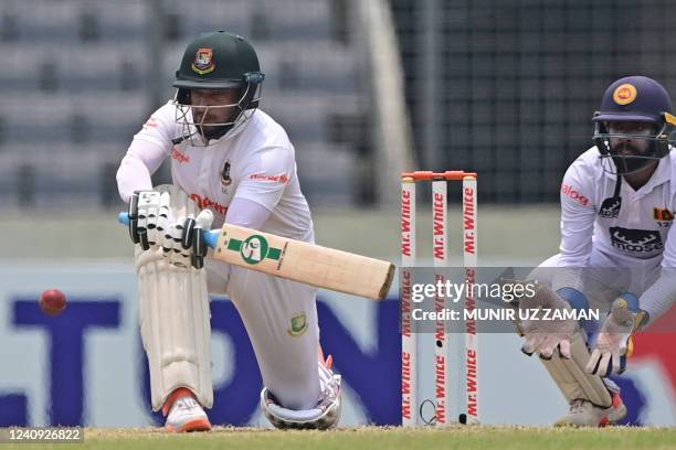 Bangladesh's Shakib Al Hasan plays a shot during the final day of the second Test cricket match between Bangladesh and Sri Lanka at the Sher-e-Bangla...
