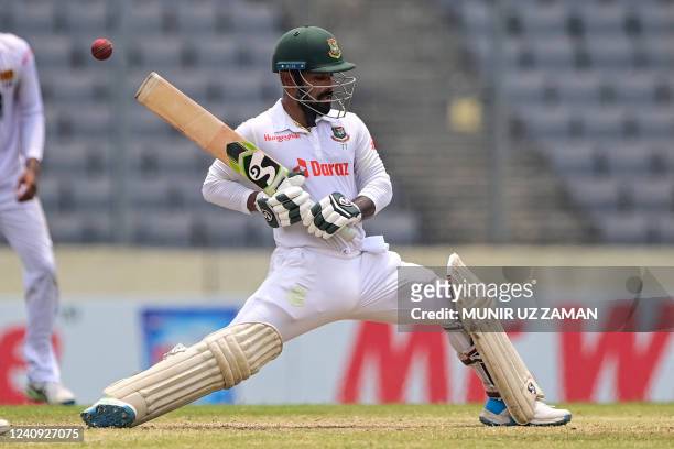 Bangladesh's Liton Das plays a shot during the final day of the second Test cricket match between Bangladesh and Sri Lanka at the Sher-e-Bangla...