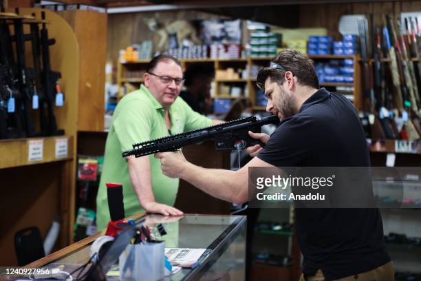 Fire arms and ammos are seen as buyers visit the Bobâs Little Sport Gun Shop in the town of Glassboro, New Jersey, United States on May 26, 2022.
