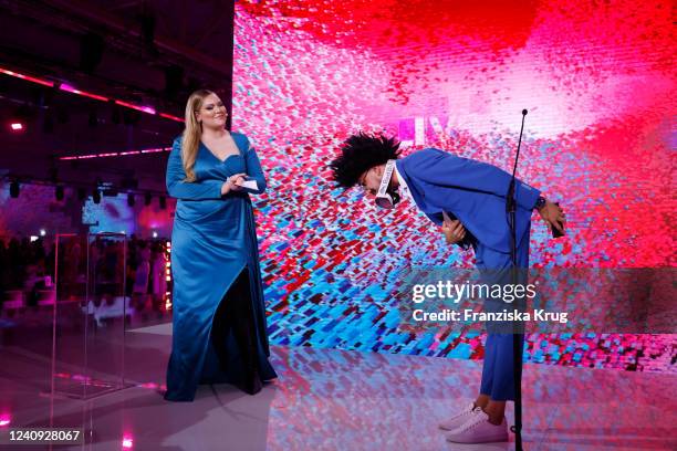 Diogo da Silva and Nikkie de Jager aka NikkieTutorials during the ABOUT YOU Awards Europe 2022 at Superstudio Maxi on May 26, 2022 in Milan, Italy.