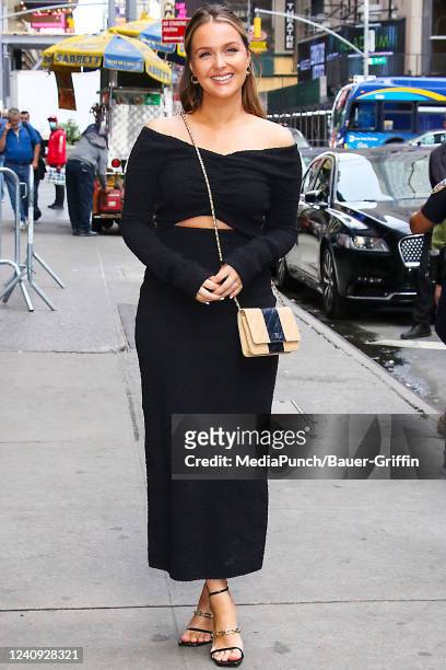 Camilla Luddington is seen arriving at 'Good Morning America' Sgow on May 26, 2022 in New York City.