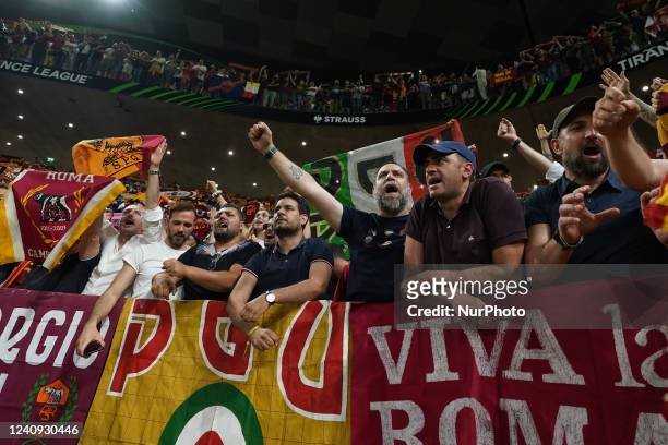 Supporters of AS Roma during the UEFA Conference League Final match between AS Roma and Feyenoord at Arena Kombetare, Tirana, Albania on 25 May 2022.