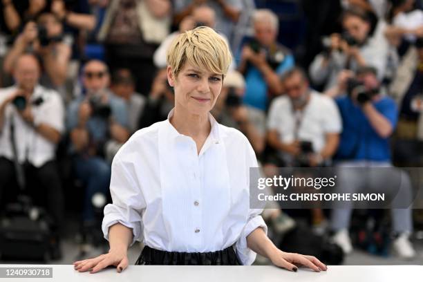 French actress Marina Fois attends a photocall for the film "As Bestas" during the 75th edition of the Cannes Film Festival in Cannes, southern...