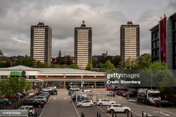 An Asda supermarket and College Bank residential flats in Rochdale, UK, on Thursday, May 5, 2022. . Of the three dozen Red Wall districts that had...