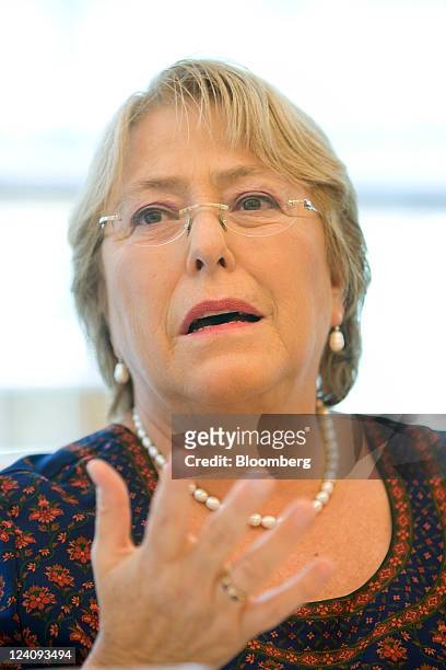 Michelle Bachelet, under secretary-general of the United Nations and Chile's former president, speaks during an interview in New York, U.S., on...