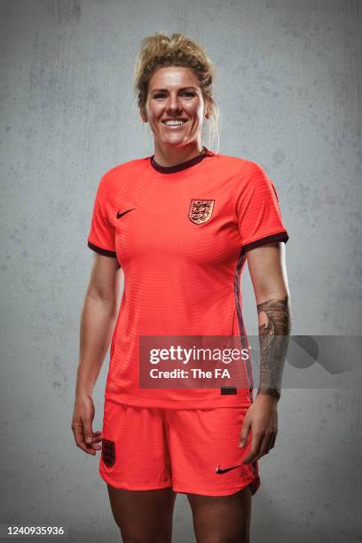 In this image released on May 25 Millie Bright of England poses during the England Women Kit Shoot at St George's Park on February 15, 2022 in Burton...