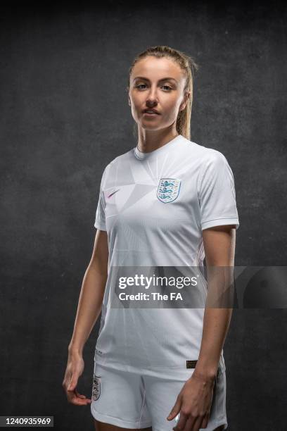 In this image released on May 25 Leah Williamson of England poses during the England Women Kit Shoot at St George's Park on February 15, 2022 in...