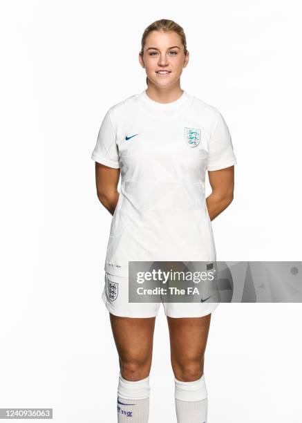 In this image released on May 25 Alessia Russo of England poses during the England Women Kit Shoot at St George's Park on February 15, 2022 in Burton...