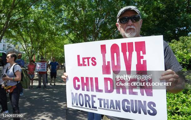 Gun rights activists protest outside the National Rifle Association Annual Meeting at the George R. Brown Convention Center, on May 27 in Houston,...