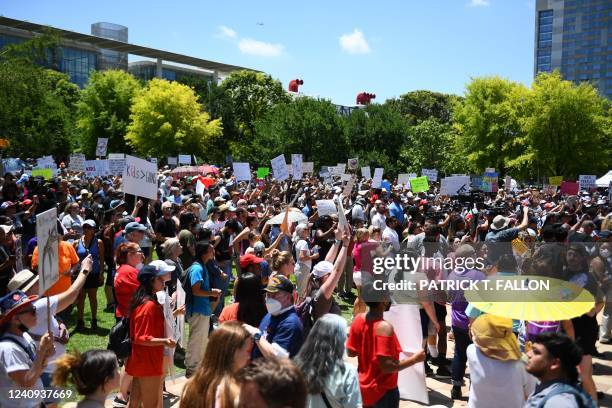 Gun rights activists and supporters protest outside the National Rifle Association Annual Meeting at the George R. Brown Convention Center, on May 27...