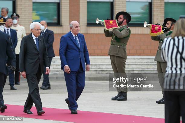 The president of Algeria, Abdelmadjid Tebboune, departing from Naples, arrives at the Capodichino airport for the military honors, together with the...