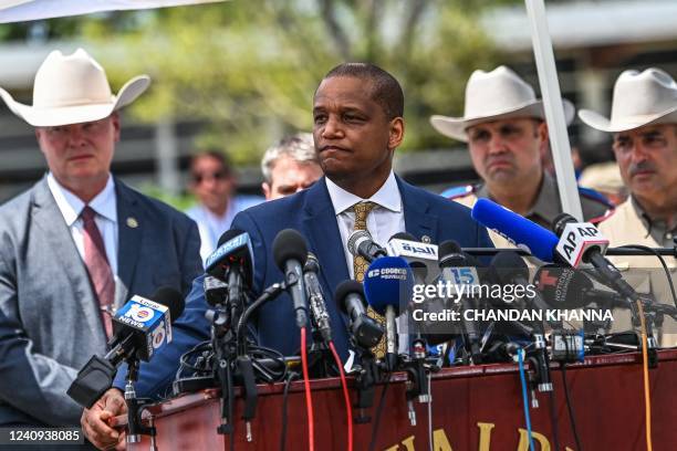 Special Agent in Charge of San Antonio, Oliver Rich, speaks during a press conference outside Robb Elementary School in Uvalde, Texas, on May 27,...