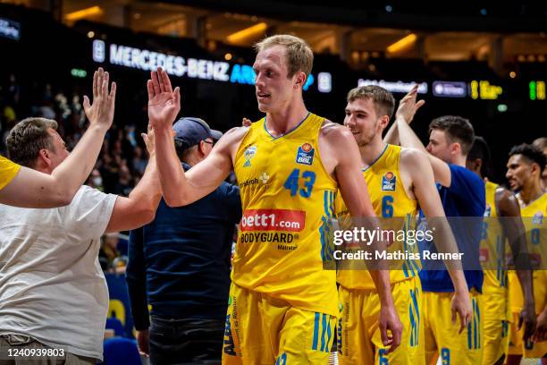 Luke Sikma of Alba Berlin after the Basketball Bundesliga Playoff Semifinal match between ALBA Berlin and MHP Riesen Ludwigsburg on May 27, 2022 in...