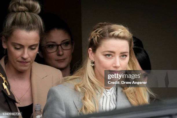 Actress Amber Heard departs the Fairfax County Courthouse on May 27, 2022 in Fairfax, Virginia. Closing arguments in the Depp v. Heard defamation...