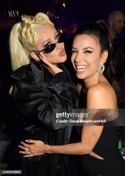 Christina Aguilera and Eva Longoria attend the amfAR Gala Cannes 2022 after party at the Hotel du Cap-Eden-Roc on May 26, 2022 in Cap d'Antibes, Côte...