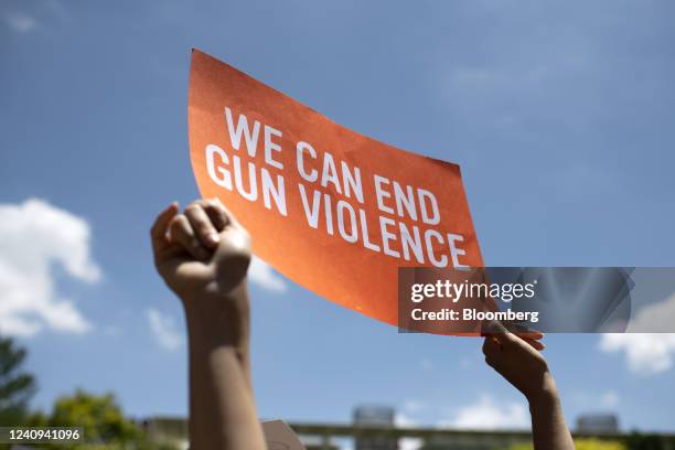 Demonstrator protests during the National Rifle Association annual convention in Houston, Texas, US, on Friday, May 27, 2022. Houston Mayor Sylvester...