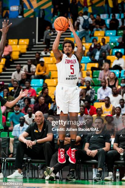 Edgar Sosa of the Zamalek shoots the ball during the game against the Forces Armeés et Police Basketball on May 27, 2022 at the Kigali Arena. NOTE TO...